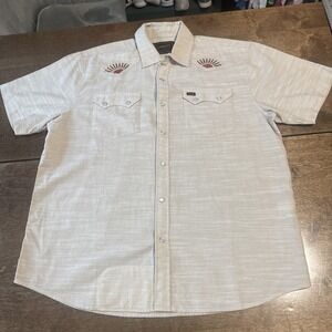 Howler Brothers M  Biege Cross Cut Deluxe Pearl Snap Rising Suns